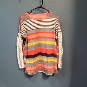 Lace sleeved stripe shirt